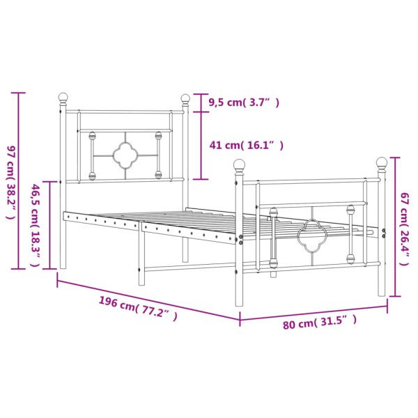 Estrutura de cama com cabeceira e pés 75x190 cm metal branco - Image 10
