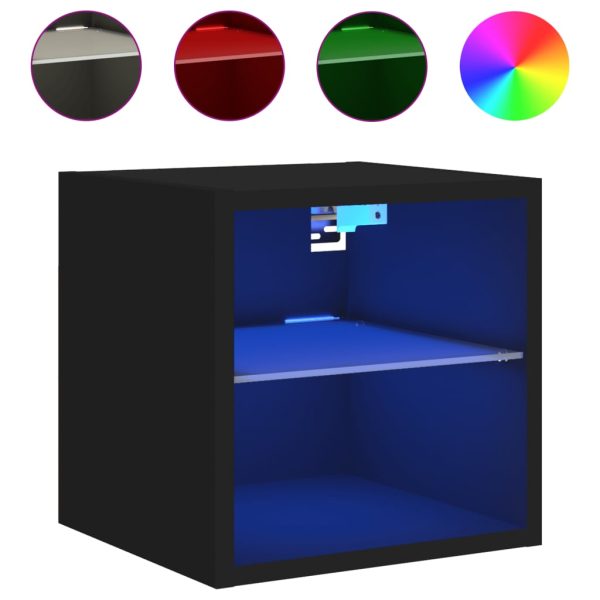 Móveis de parede p/ TV com luzes LED 2 pcs 30x28,5x30 cm preto - Image 6
