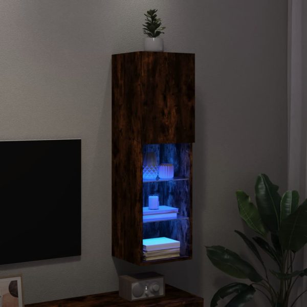 Móvel de TV com luzes LED 30,5x30x102 cm carvalho fumado - Image 4