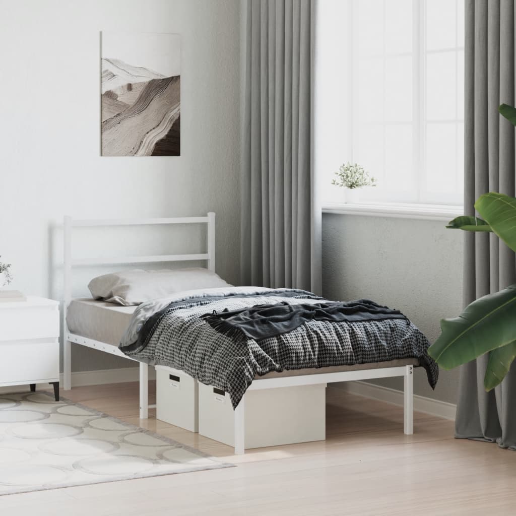 Estrutura de cama com cabeceira 90x190 cm metal branco - Image 3