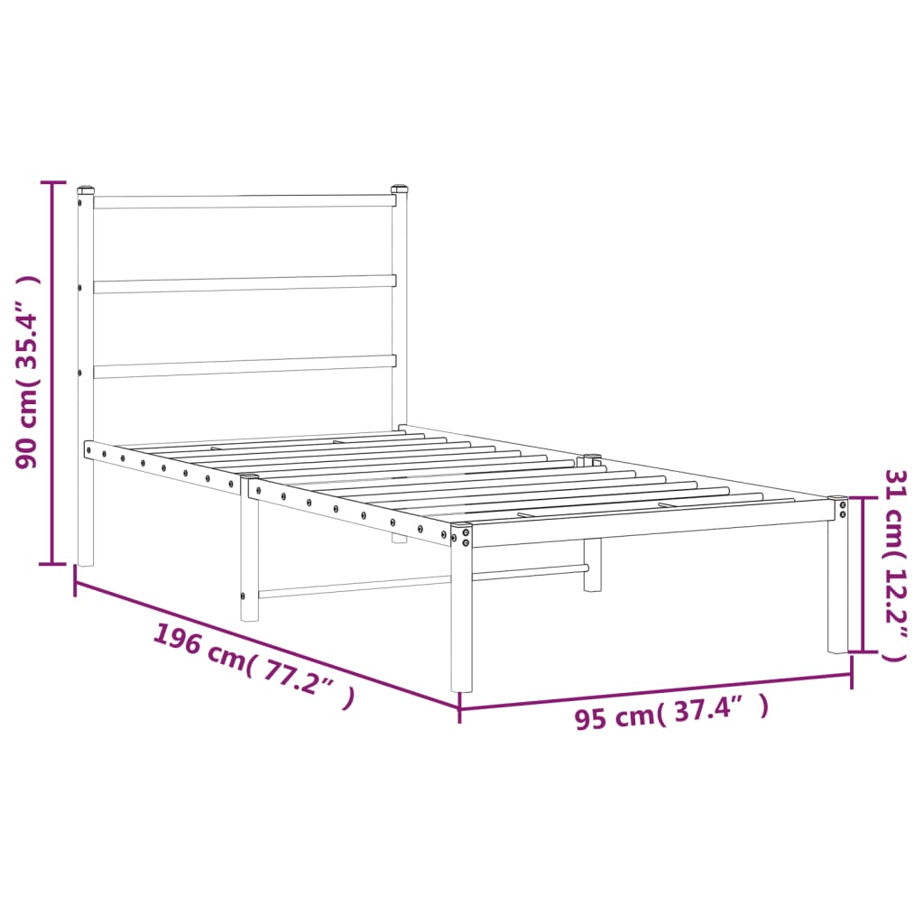 Estrutura de cama com cabeceira 90x190 cm metal branco - Image 9