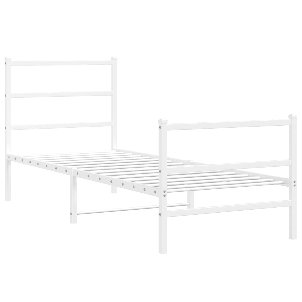 Estrutura de cama com cabeceira e pés 75x190 cm metal branco - Image 2