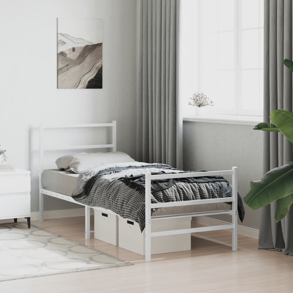 Estrutura de cama com cabeceira e pés 75x190 cm metal branco - Image 3