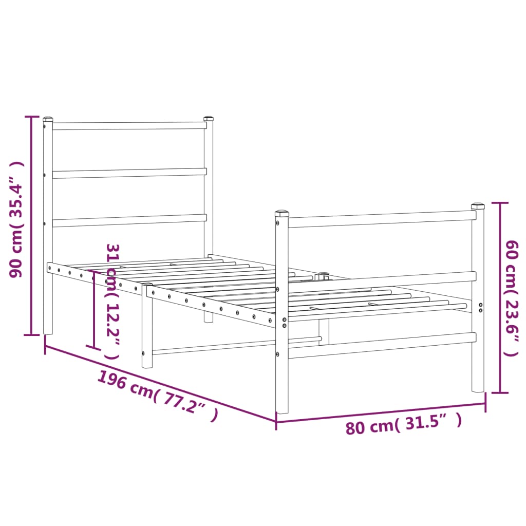 Estrutura de cama com cabeceira e pés 75x190 cm metal branco - Image 9