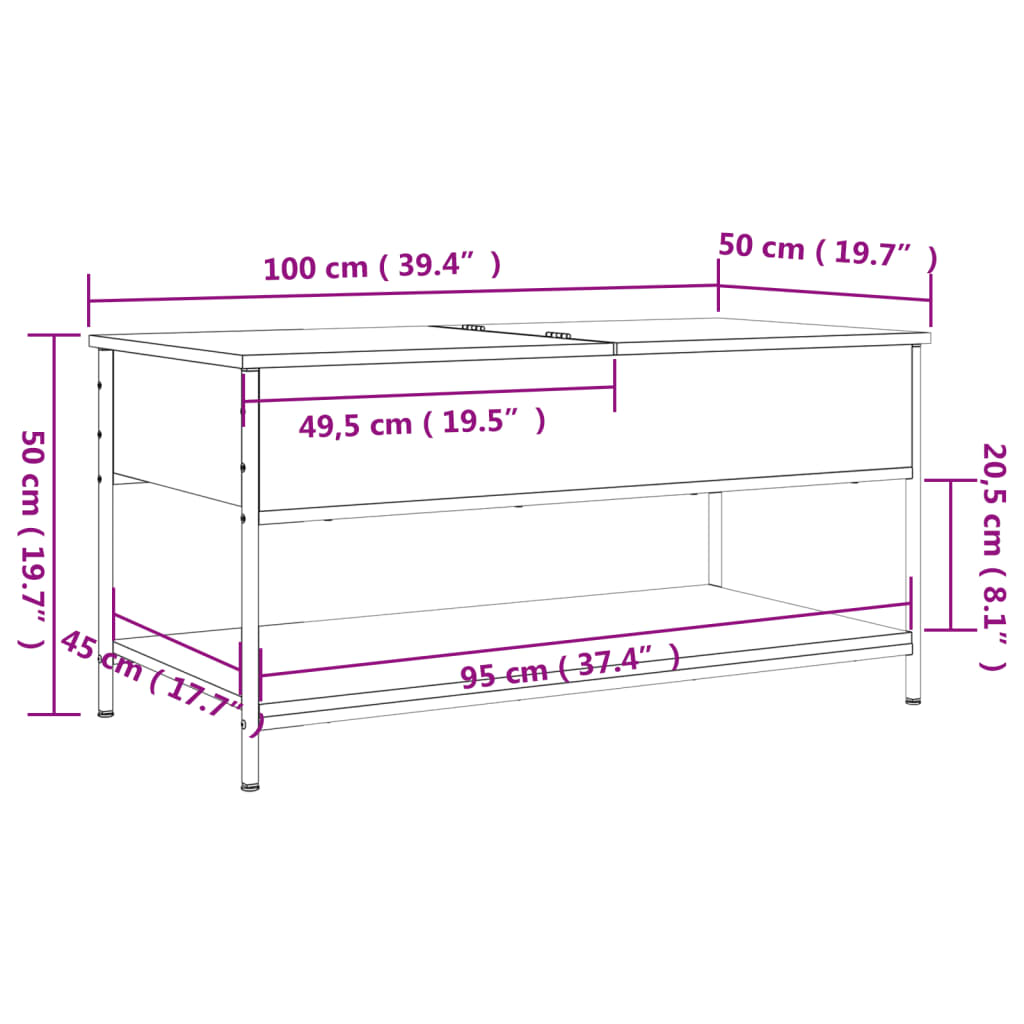 Mesa centro 100x50x50 cm deriv. madeira/metal carvalho castanho - Image 10
