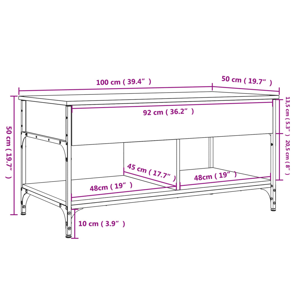 Mesa de centro 100x50x50cm deriv. madeira/metal cinzento sonoma - Image 10