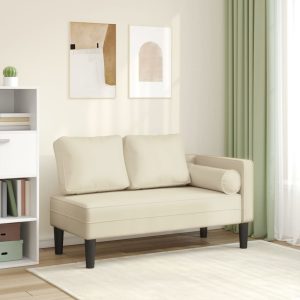 Chaise longue com almofadões couro artificial creme