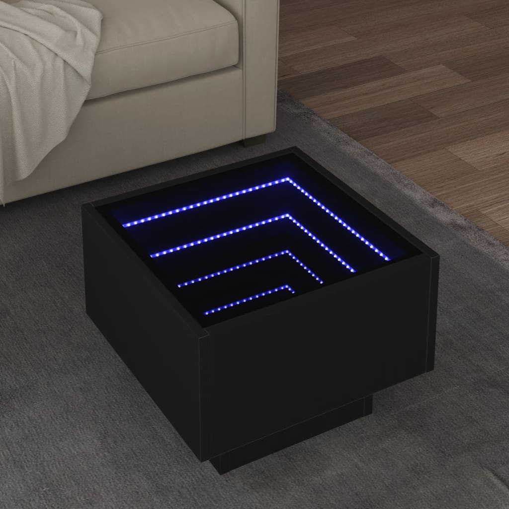Mesa de apoio c/ LEDs 40x40x30 cm derivados de madeira preto