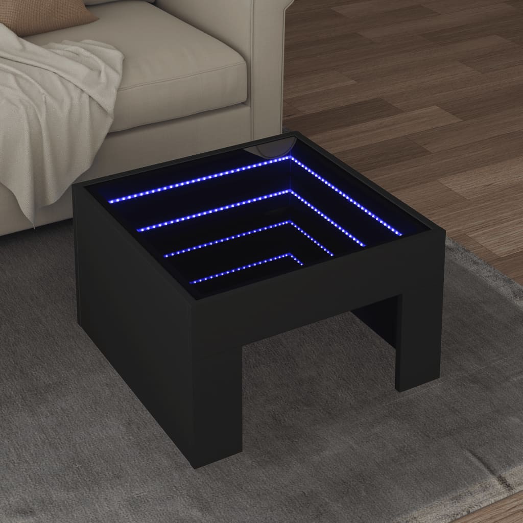 Mesa de centro luzes LED Infinity 50x50x30 cm preto