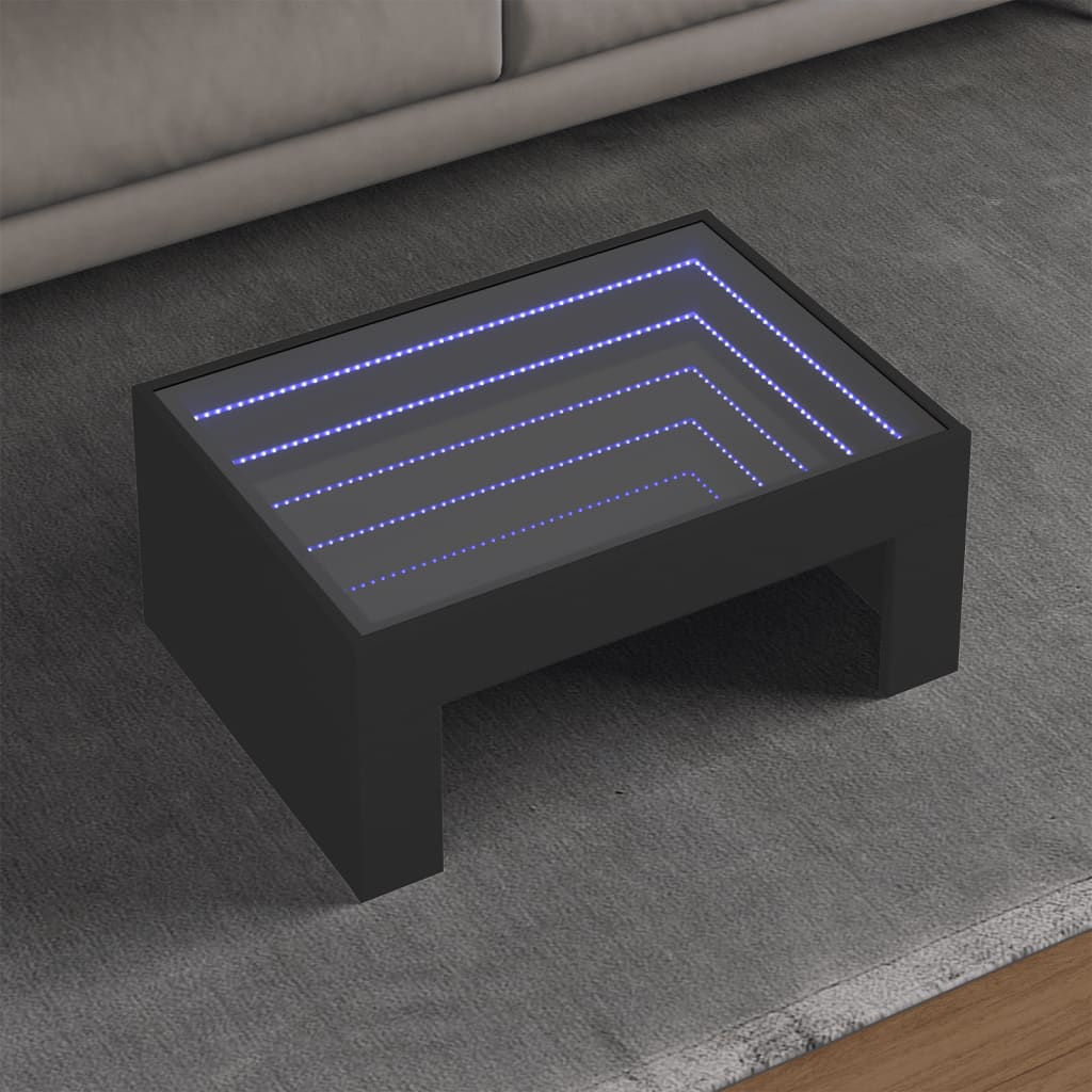 Mesa de centro luzes LED Infinity 70x50x30 cm preto