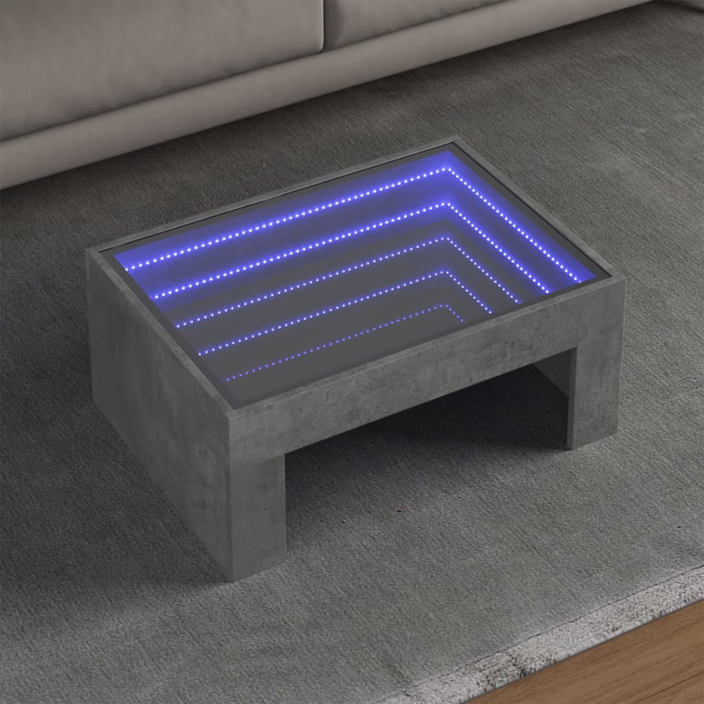 Mesa de centro luzes LED Infinity 70x50x30 cm cinzento cimento