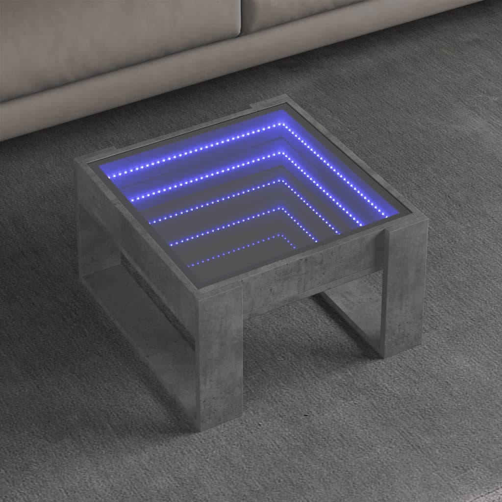 Mesa de centro luzes LED Infinity 50x53x30 cm cinzento cimento
