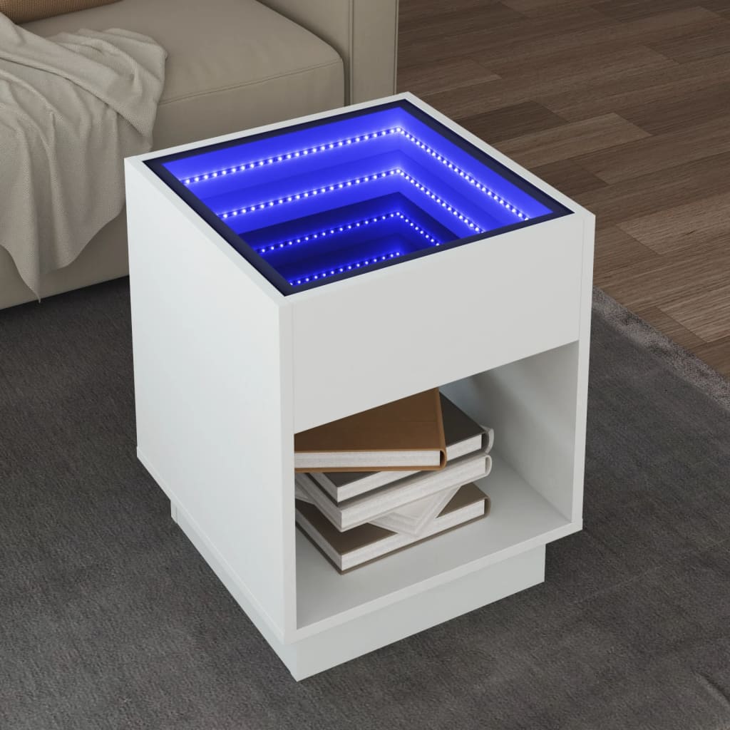 Mesa de centro luzes LED Infinity 40x40x50 cm branco
