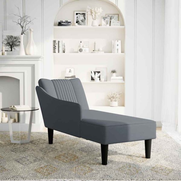 Chaise Lounge com apoio de braço direito veludo cinzento escuro - Image 2