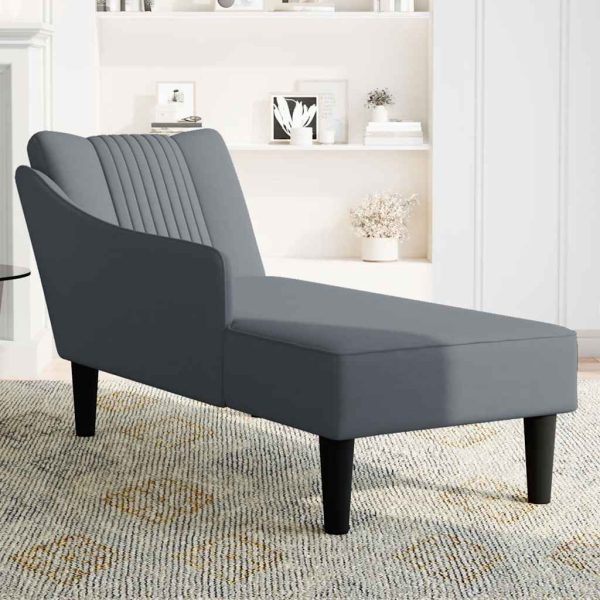 Chaise Lounge com apoio de braço direito veludo cinzento escuro - Image 3