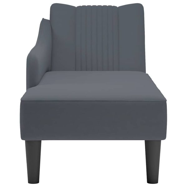 Chaise Lounge com apoio de braço direito veludo cinzento escuro - Image 4