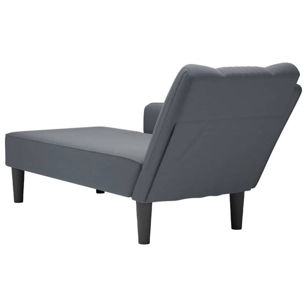 Chaise Lounge com apoio de braço direito veludo cinzento escuro - Image 6