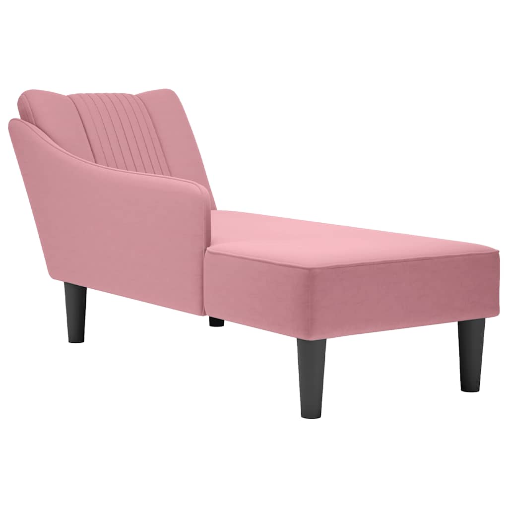 Chaise-longue com apoio de braço direito veludo rosa