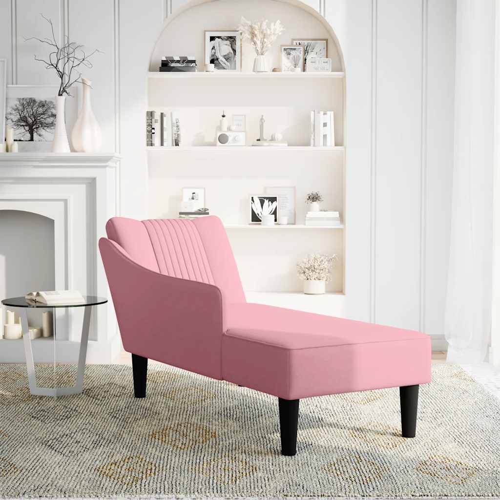 Chaise-longue com apoio de braço direito veludo rosa - Image 2