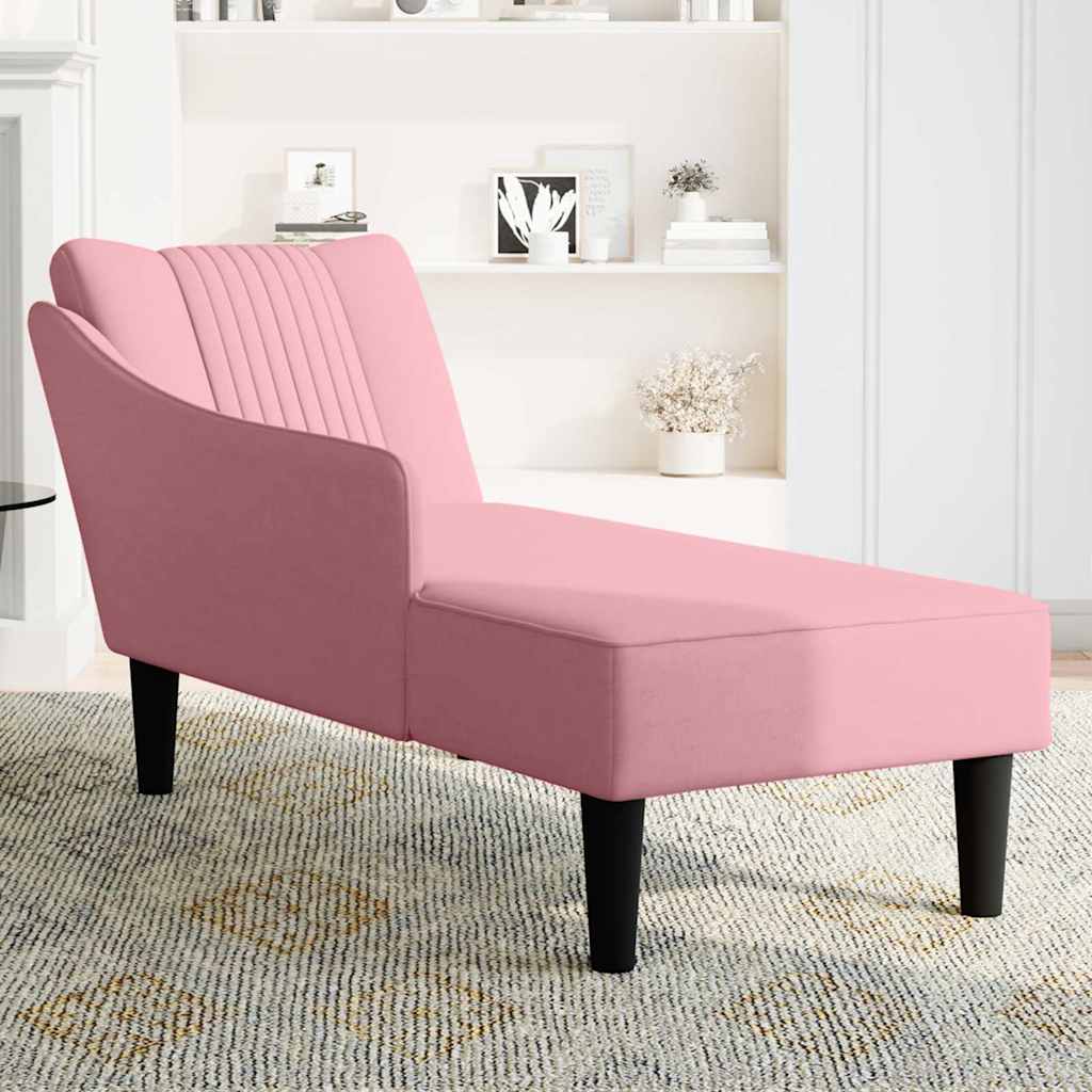Chaise-longue com apoio de braço direito veludo rosa - Image 3