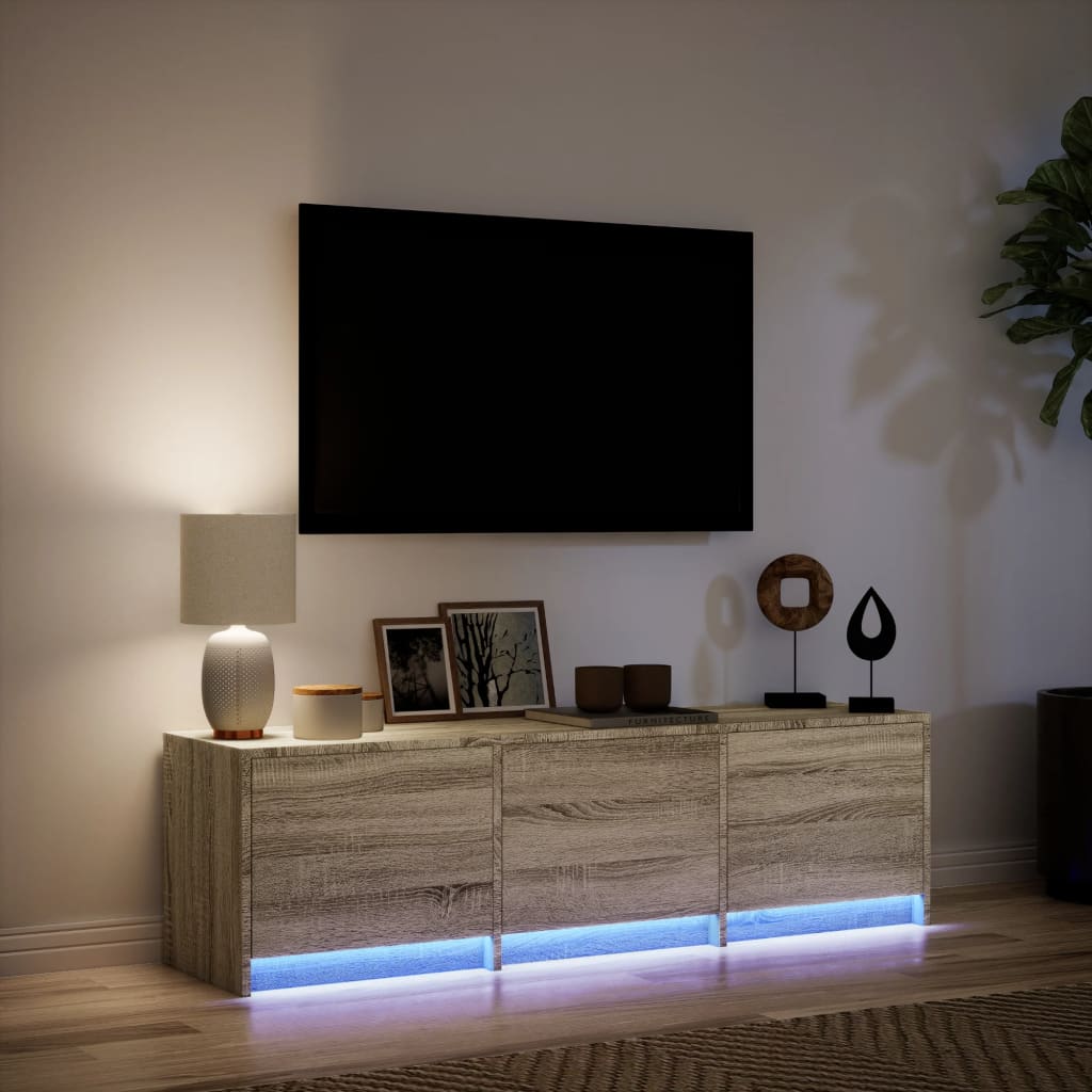 Móvel de TV com luzes LED derivados de madeira carvalho sonoma - Image 4
