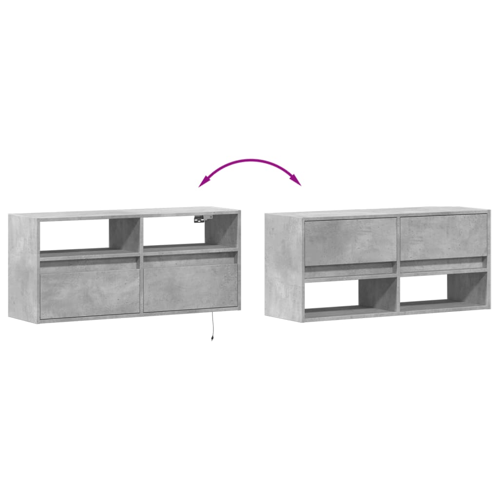 Móvel de parede p/ TV c/ luzes LED 100x31x45cm cinzento cimento - Image 9