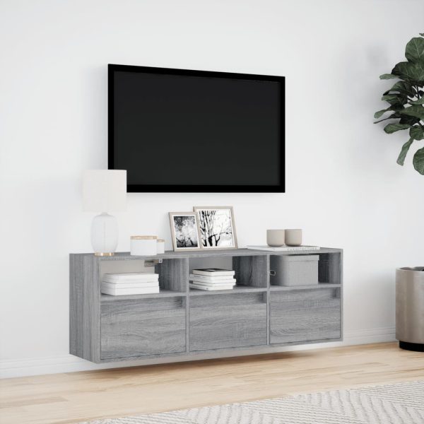 Móvel de parede p/ TV c/ luzes LED 130x31x45 cm cinzento sonoma - Image 3