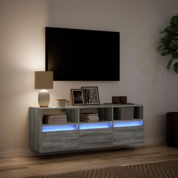 Móvel de parede p/ TV c/ luzes LED 130x31x45 cm cinzento sonoma - Image 4