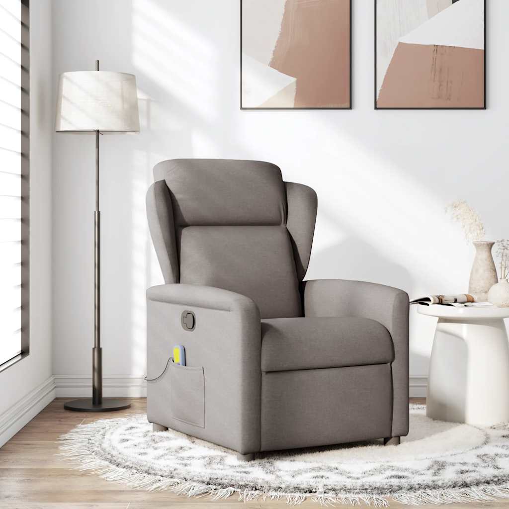 Poltrona de massagens reclinável tecido cinzento-acastanhado - Image 2