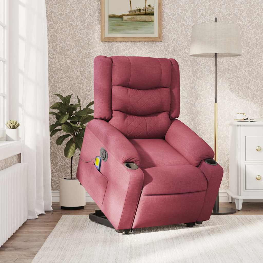 Poltrona elevatória de massagens elétrica tecido vermelho tinto - Image 2