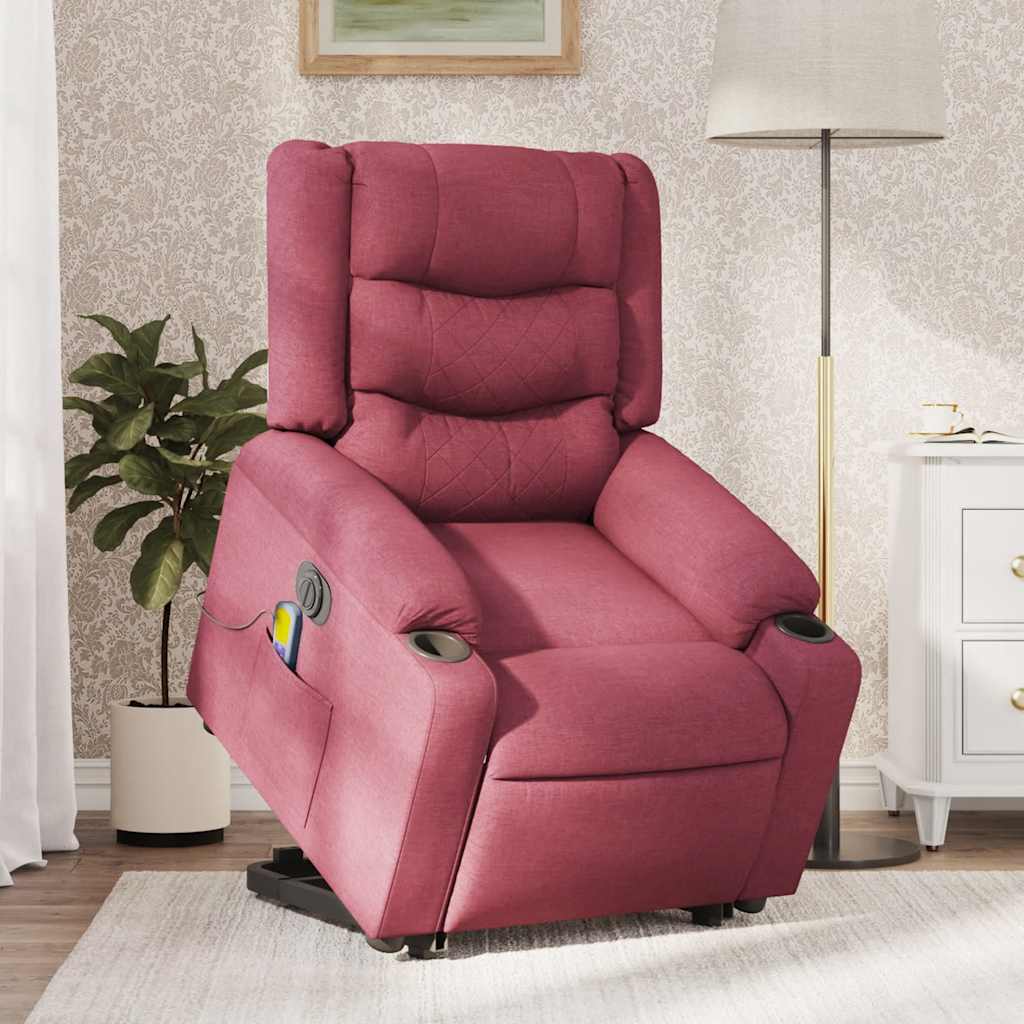 Poltrona elevatória de massagens elétrica tecido vermelho tinto - Image 3