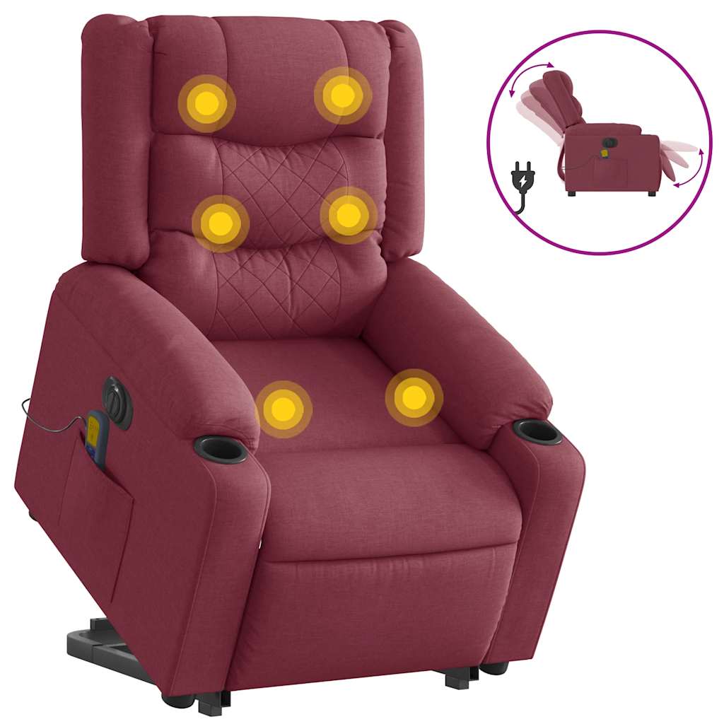 Poltrona elevatória de massagens elétrica tecido vermelho tinto - Image 4