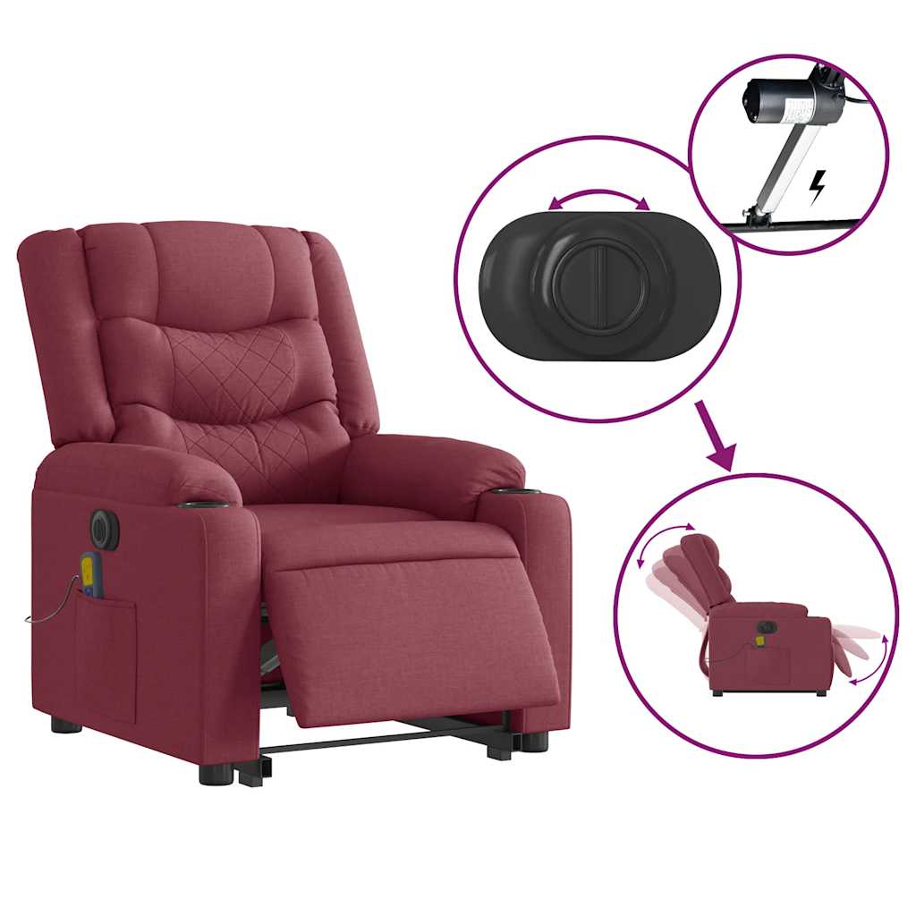 Poltrona elevatória de massagens elétrica tecido vermelho tinto - Image 10