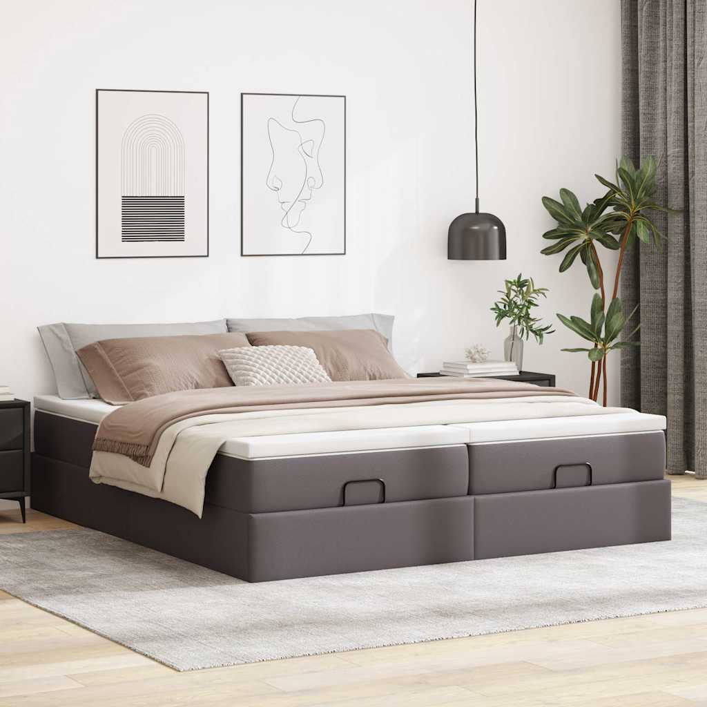 Estrutura de cama otomana com colchão cinza couro falso - Image 2