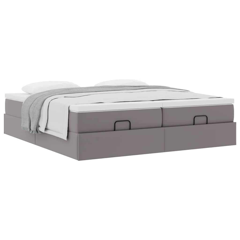 Estrutura de cama otomana com colchão cinza couro falso - Image 3