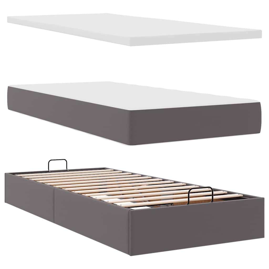 Estrutura de cama otomana com colchão cinza couro falso - Image 5