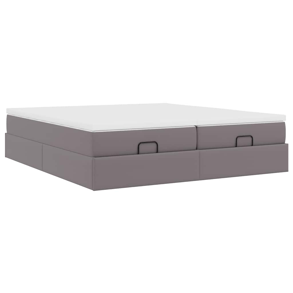 Estrutura de cama otomana com colchão cinza couro falso - Image 7