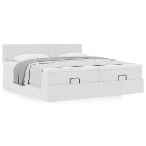 Estrutura de cama otomana com colchão branco couro falso