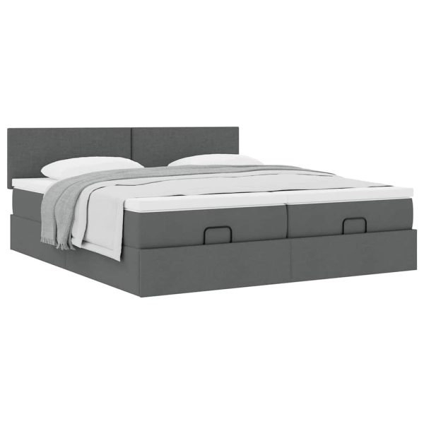 Estrutura de cama otomana com colchões tecido cinzento escuro - Image 3