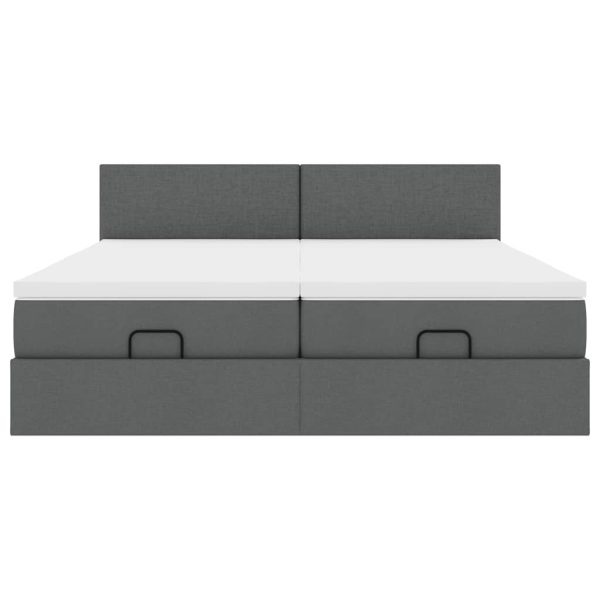 Estrutura de cama otomana com colchões tecido cinzento escuro - Image 4