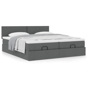 Estrutura de cama otomana com colchões tecido cinzento escuro