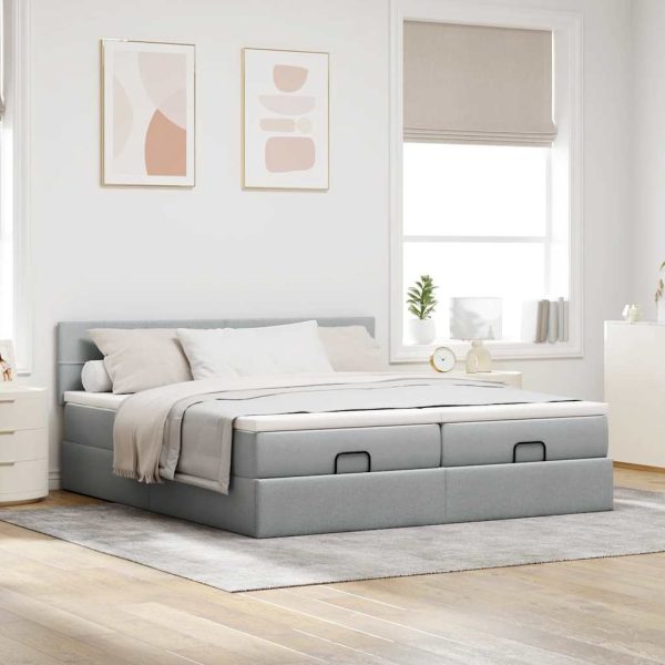 Estrutura de cama otomana com colchões tecido cinzento claro - Image 2