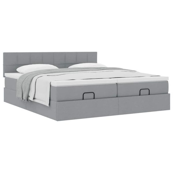 Estrutura de cama otomana com colchões tecido cinzento claro - Image 3