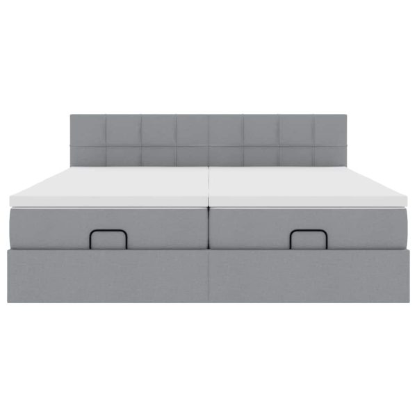 Estrutura de cama otomana com colchões tecido cinzento claro - Image 4