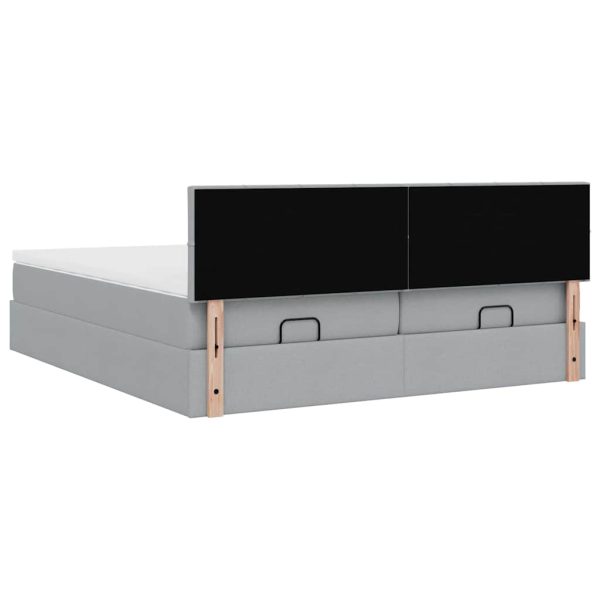 Estrutura de cama otomana com colchões tecido cinzento claro - Image 8