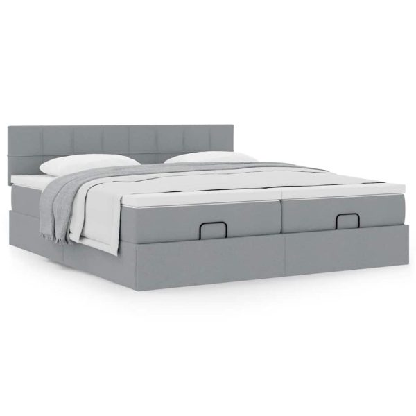Estrutura de cama otomana com colchões tecido cinzento claro