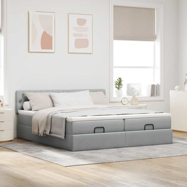 Estrutura de cama otomana com colchões tecido cinzento claro - Image 2