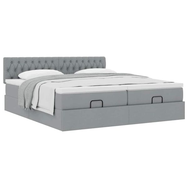 Estrutura de cama otomana com colchões tecido cinzento claro - Image 3