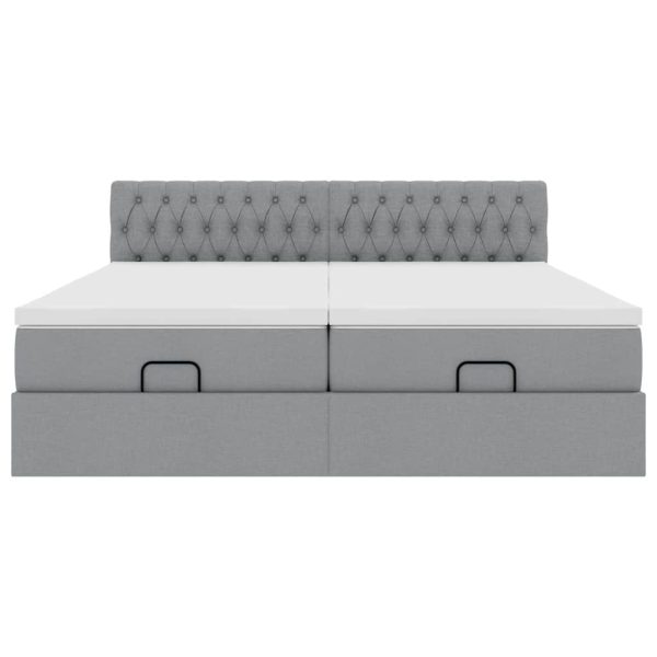 Estrutura de cama otomana com colchões tecido cinzento claro - Image 4