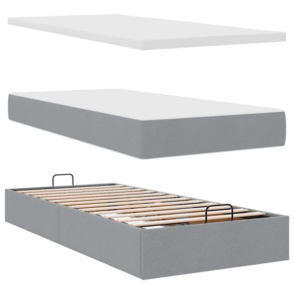 Estrutura de cama otomana com colchões tecido cinzento claro - Image 5